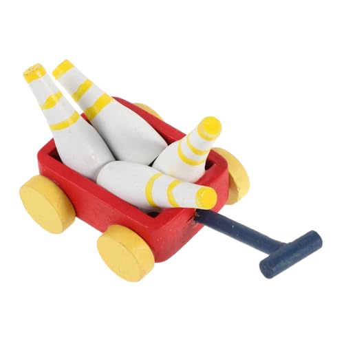 Kisangel Dollhouse Holz Bowlingwagen Miniatur Sportmodell Tragbare Mini Bowling Pin Holz Heimatkoration Mini Bowlingspiel Bowling Pin Spielzeug von Kisangel