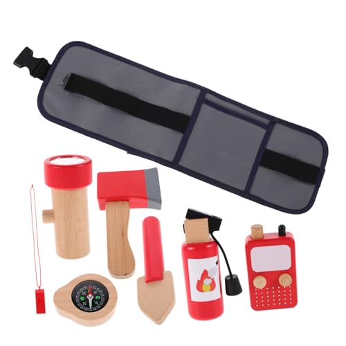 Kisangel Feuerwehrkostüm mit Realistischen Holz Feuerwehrwerkzeugen Praktischem Werkzeuggürtel und Feuerlöscher für Rollenspiele und Fantasievolle Feuerwehr Action von Kisangel