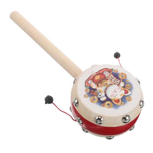 Kisangel Glückskatzenrassel Mit Rotierender Trommel Aufziehaffe Mit Becken Spinntrommel Rasseltrommel Für Roter Spielzeugaffe Affentrommel Chinesische Trommel Holz von Kisangel