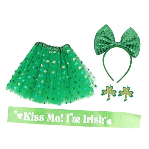 Kisangel Grünes Kleid mit Haarreif Ohrringen für Patrick's Day Komplettes Kostüm Accessoire für Feierlichkeiten und Partys von Kisangel