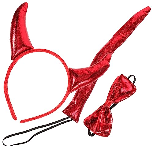 Kisangel Halloween Teufel Kostüm Set Rote Horn Haarschmuck mit Fliege und für Cosplay Party und Karneval für Damen und Erwachsene von Kisangel