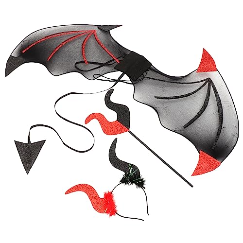 Kisangel Halloween Teufel Kostüm Set Teilig mit Hörnern Flügeln und Stab Cosplay Accessoires für Damen Herren und Teens für Party Fasching und Halloween Kostümspiele von Kisangel