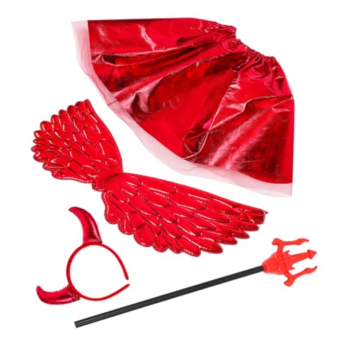 Kisangel Halloween Teufel Kostüm Set für Teiliges Zubehör mit Hörnern Engelsflügeln und Herzstab für Kostümpartys und Cosplay von Kisangel