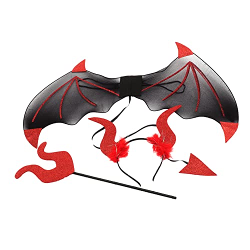 Kisangel Halloween Teufel Kostümset Teilig mit Teufelsflügel Teufelshorn Stirnband und Teufelstab Leichtes Partyzubehör für Halloween Kostüm und Themenpartys Cosplay und Bühnenauftritte von Kisangel