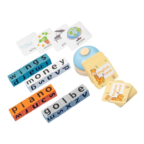 Kisangel Holz Alphabet Rechtschreibspiel mit Lernkarten und Buchstabenblöcken Förderndes Lernspielzeug für Ab Jahren Unterstützt Sprachentwicklung Gedächtnis und Logisches für Zuhause und von Kisangel