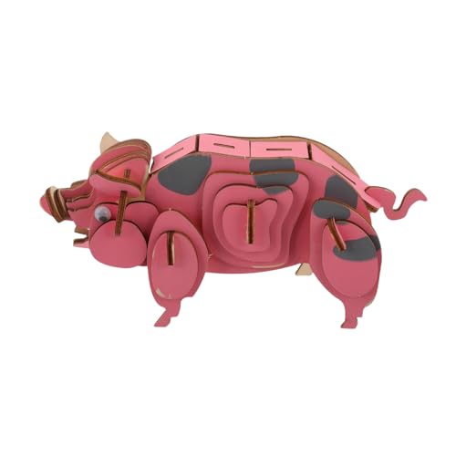 Kisangel Holz Schwein Puzzle Modell Kreatives DIY Tierpuzzle Charmantes Design Handgefertigt Pädagogisch Lernspielzeug für Schreibtisch Dekoration von Kisangel