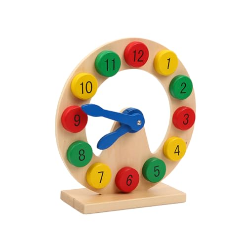 Kisangel Holzbausteine Lernuhr mit Zahlenbausteinen Buntes Montessori Lernspielzeug für Motorik und Problemlösung Umweltfreundlich und Sicher Pädagogisches Uhrenspielzeug Zufällige Farbe von Kisangel