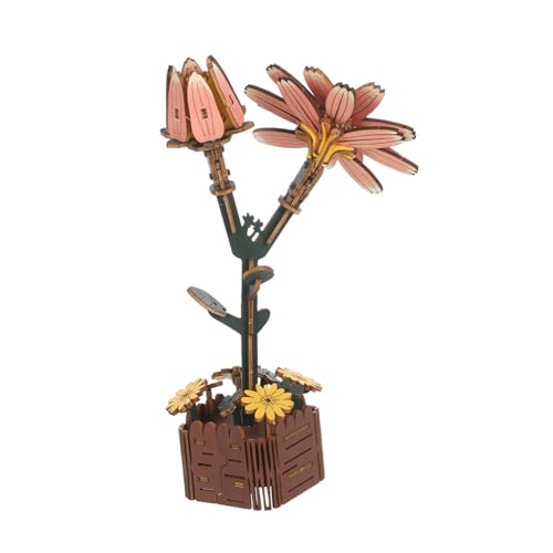 Kisangel Holzblumen Puzzle mit Vase DIY Holz-Daisy-blumenmodell Langlebige Pflanzen-Dekoration Nachhaltiges Bastelset für Erwachsene Kreatives Geschenk für Zuhause und Büro von Kisangel