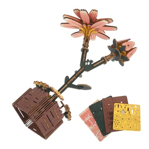 Kisangel Holzpuzzle Blumen 3D Puzzle Bausteine 3D Baupuzzle Blumen Pflanzenstrauß Bausatz Blumenbau Bastelsatz von Kisangel