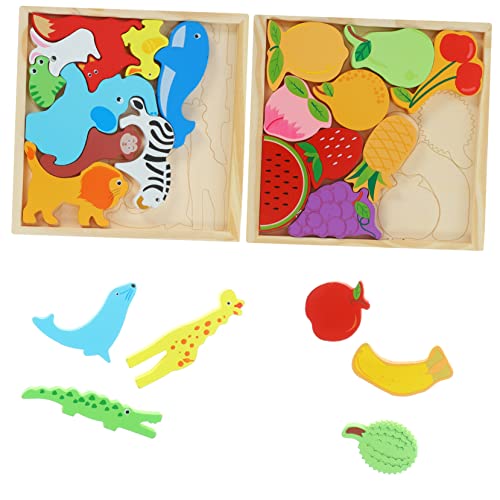 Kisangel Holzpuzzle für Kleinkinder Pädagogisches Puzzlespielzeug mit Bunten Cartoon Motiven Tiere Früchte Motorik und Hand Augen Koordination von Kisangel