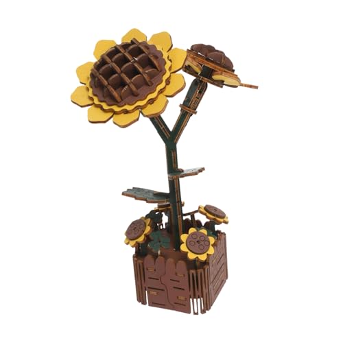 Kisangel Holzrätselblumen Baubarer Sonnenblumenblumenpot Künstlicher Sonnenblumenstrauß 3D -blumenmodellhandwerk Kit 3D -Sonnenblumen -Puzzle Sonnenblumenspielzeuggebäude Kit Hölzern von Kisangel