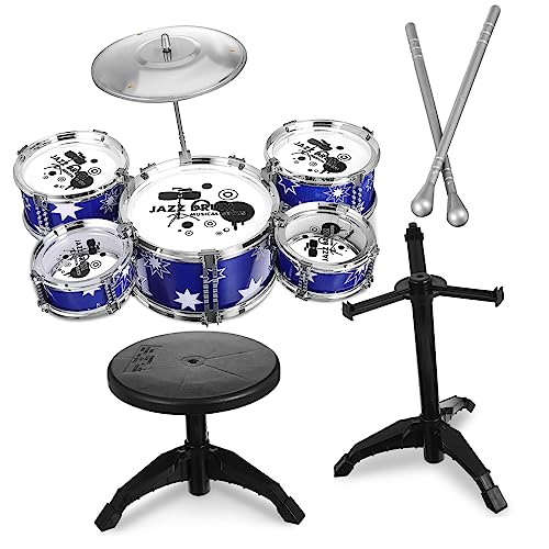 Kisangel Kinderschlagzeug Set mit Trommeln und Hocker Blaues Jazz Drum Kit für Jahre Anfänger Schlaginstrumente zur Musikförderung und Kreativen Spielentwicklung Kisangel Kinderschlagzeug Set mit Trommeln und Hocker Blaues Jazz Drum Kit für Jahre Anfänger Schlaginstrumente zur Musikförderung und Kreativen Spielentwicklung von Kisangel