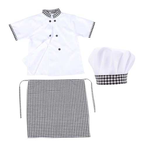 Kisangel Kochkostüm Teiliges mit Kochmütze Kurzarm Bluse und Schürze Unisex Kochuniform für Jungen und Mädchen Bequem Locker Sitzend für Halloween Party und Rollenspiele Geeignet von Kisangel