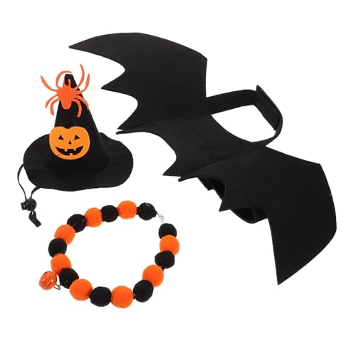 Kisangel Kreatives Hut und Fledermausperücke mit Glocken Kragen Teiliges Set für Feiertage und Festlichkeiten für Halloween und Partys von Kisangel