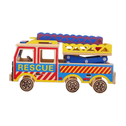 Kisangel Ladder Lift Car Model -Cartoon-Feuerwehrauto Technisches Für Kleinkinder Lernspielzeug Feuerwehrauto Für Feuerwehrautos Feuerwehrauto Für LKW Holz von Kisangel