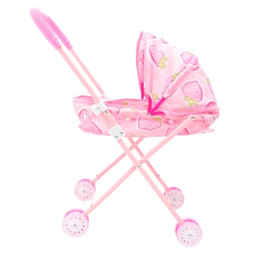 Kisangel Leichter Puppenwagen mit Glattem Griff Faltbarer Kinderwagen für Mädchen Realistischer Puppenwagen mit Erdbeer für Rollenspiele und Partyspiele von Kisangel