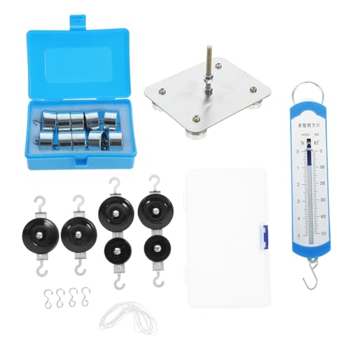 Kisangel Magnetischer Pulley Block Set mit Metallbasis und Hakengewichten Kraftmesser Physik Mechanik Lernhilfe für Schulunterricht Aufbewahrungsbox für Hakengewichte für Mittelschule von Kisangel