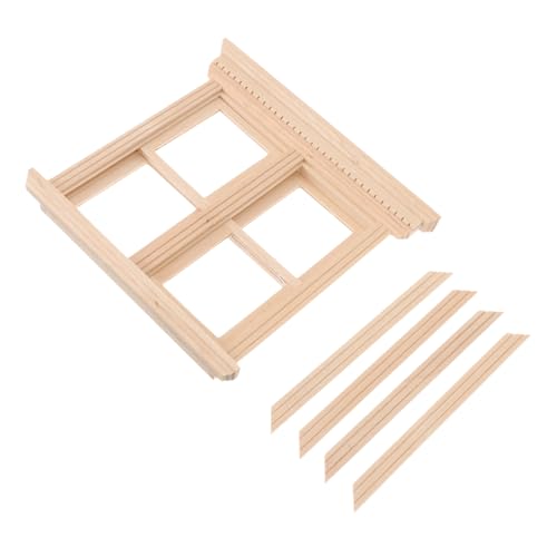 Kisangel Maßstab Dekoratives Miniaturhaus Zubehör Stilvolles Langlebiges Fensterdekor für Puppenhaus DIY Detailreiche Kleine Holzfenster für Tiny House von Kisangel