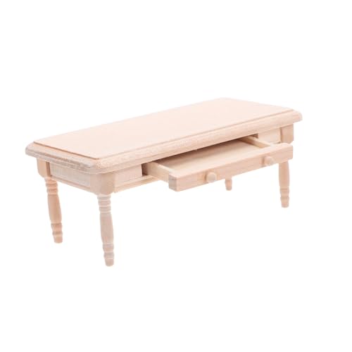 Kisangel Maßstab Holz Kaffetisch mit Schublade Unbehandelte Miniatur Wohnzimmertisch Kombination für Puppenhaus Zubehör und Rollenspiel von Kisangel