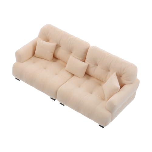 Kisangel Maßstab Plüsch Couch mit Kissen Weiches Tiny Möbelstück Modernes Wohnzimmer Zubehör für Kleine Puppenhaus Dekoration von Kisangel