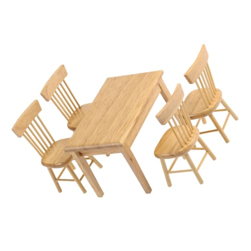 Kisangel Maßstab Teiliges Holztisch und Stuhlset Naturfarben Detailreiche Miniaturmöbel Geeignet als Deko für Kinderzimmer Wohnzimmer Wohnraumgestaltung von Kisangel