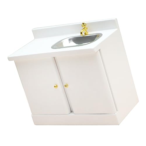 Kisangel Maßstab Waschbecken Schrank Zubehör für Mini Badzimmer Möbel Dekoration Puppenhaus Holzmöbel von Kisangel