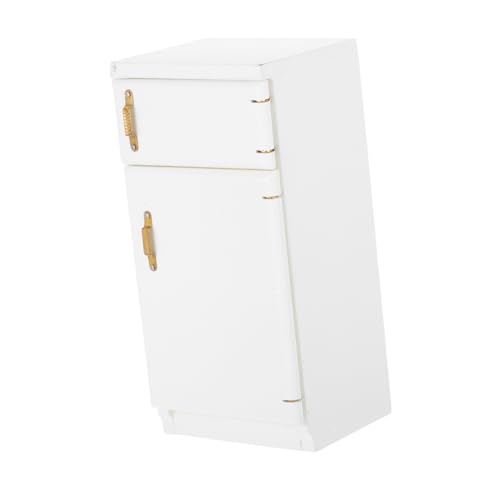 Kisangel Maßstab Weißer Holz Kühlschrank Küche Zubehör für Jungen und Mädchen Handgefertigtes Mini Möbelstück Dekoratives Modell für Puppenhäuser von Kisangel
