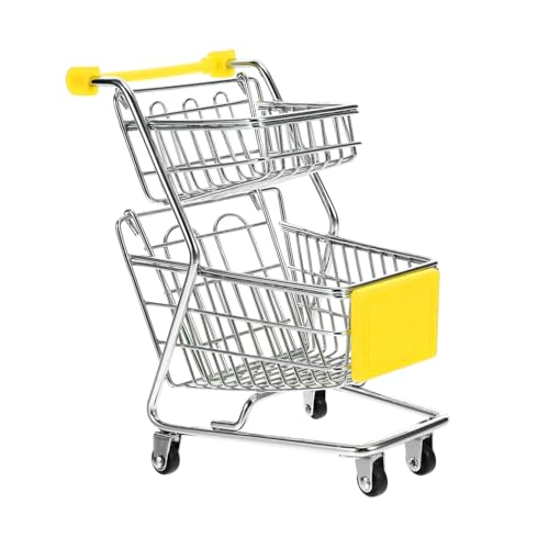 Kisangel Mini Einkaufswagen für Doppelstöckiger Einkaufswagen Gelb für Rollenspiele Aufbewahrung von Kleinigkeiten Dekoration und Kreative Spielstunden von Kisangel