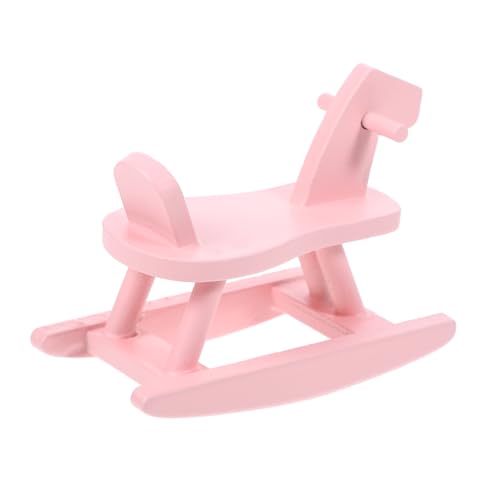 Kisangel Mini-pferdeornamente Aus Holz Miniatur-schaukelstuhl- Miniaturmöbel Aus Holz Mini-hausschmuck Desktop-mini-möbel Miniaturen Mini Schaukelpferd Rosa Birke von Kisangel