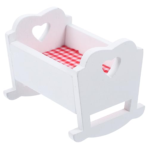 Kisangel Miniatur Bett Zubehör für Puppenhaus Holzschaukelbett Dekoration Kompakte und Niedliche Babybett Modelle für Mini Häuser und Sammlungen Kisangel Miniatur Bett Zubehör für Puppenhaus Holzschaukelbett Dekoration Kompakte und Niedliche Babybett Modelle für Mini Häuser und Sammlungen von Kisangel