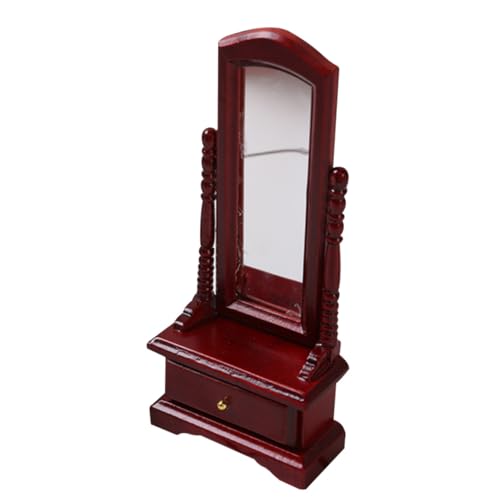 Kisangel Miniatur Ganzkörperspiegel Modell mit Braunem Birkenholzschrank Detailgetreues Puppenhaus Zubehör für Schlafzimmer Langlebiges Dekorationsmöbel Glatte Oberfläche Stabil und Robust von Kisangel
