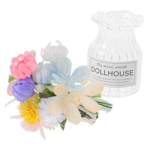 Kisangel Miniatur Glasvase mit Blumen Realistisches Puppenhaus Deko Accessoire Kleines Blumentopf Modell für Puppenmöbel Zierliche Miniatur Blumen Topf Dekoration für Puppenhaus Szenen von Kisangel