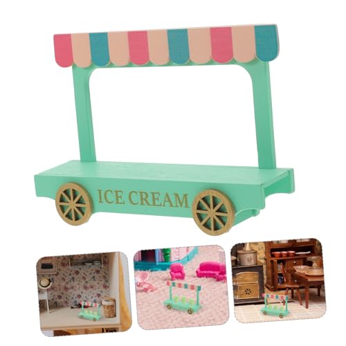 Kisangel Miniatur Holz Eiswagen Puppenhaus Dekoration Mini Haus Zubehör Kunstvoll Gestalteter Eisdielen Wagen für Kinderzimmer und Rollenspiel Holzspielzeug von Kisangel