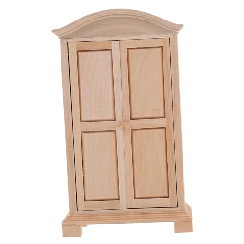 Kisangel Miniatur Holz Kleiderschrank Puppenhaus Möbel Maßstab Handgefertigter Kleiner Schrank aus Naturholz Dekorativ für Puppenhaus Zubehör und Miniatur Deko von Kisangel