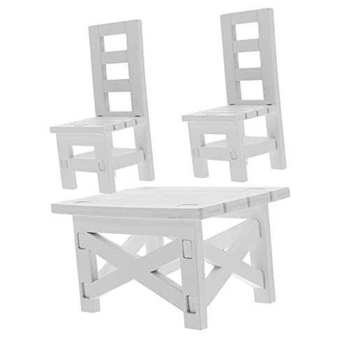 Kisangel Miniatur Holz Möbel Teilig Stühle und Tisch Puppenhaus Möbel Weiß Verarbeitet Kindgerecht für Rollenspiele und Kreative Bastelprojekte von Kisangel
