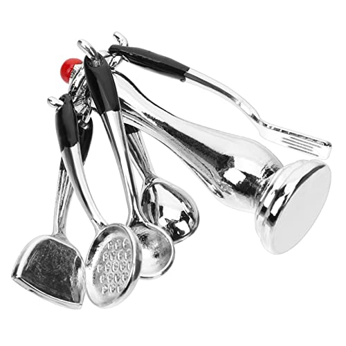 Kisangel Miniatur Küchenset Teiliges Zubehör für Puppenhäuser Elegante Mini Küchenutensilien aus Metall Dekoration für Spielküchen und Mini Häuser Silberfarben von Kisangel