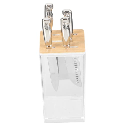 Kisangel Miniatur Küchenutensilien Set Transparent mit Mini Messer und Holzständer Puppenhaus Zubehör für DIY Basteln und Puppenhaus Küche Sichere Glatte Kanten Leicht und Dekorativ von Kisangel