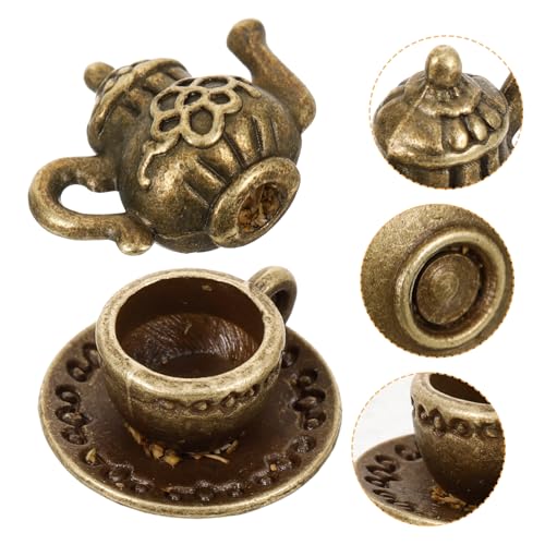 Kisangel Miniatur Metall Teeservice Set Mini mit Kleinen Tassen Puppenhaus Zubehör für Micro Szene Dekoration Verarbeitung Langlebig und Realistisch Gestaltet von Kisangel