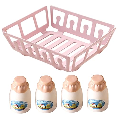 Kisangel Miniatur Milchkorb mit Milchflaschen und Pinkem Korb Puppenhaus Zubehör für Kreative DIY Mikro Landschaften und Dekorationen von Kisangel