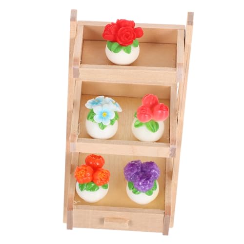 Kisangel Miniatur-Pflanzen im Topf mit Holzständer Kleine Künstliche Blüten Kompakte DIY-deko für Puppenhaus Miniaturgarten und Platzsparende Raumgestaltung von Kisangel