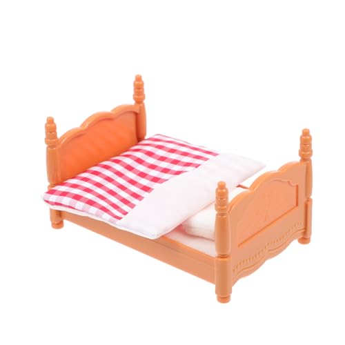 Kisangel Miniatur Puppenhaus Bett Modell DIY Mini Schlafzimmer Dekoration Kleines Rosa Bett für Puppenhaus Zubehör Detailgetreues Mini Möbelstück Leicht Tragbar und Realistisch Gestaltet von Kisangel