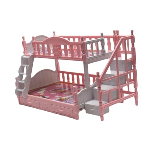 Kisangel Miniatur Puppenhaus Doppelstockbett Mini Bunk Bed Puppenmöbel Zubehör für Mini Haus Dekoration in Rosa Stabiles Kunststoffmodell für Realistische Spielwelten von Kisangel
