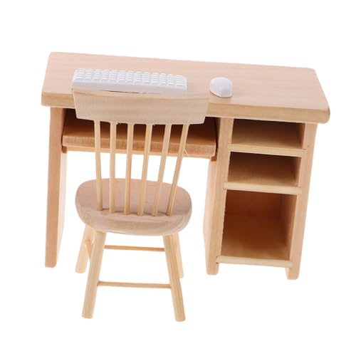 Kisangel Miniatur Puppenhaus Möbel Mini Büro Tisch Stuhl mit Miniatur Tastatur Maus Modell Kompakt Robust Tragbar für Puppenhaus Zubehör von Kisangel