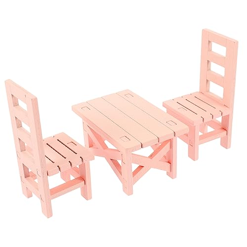 Kisangel Miniatur Puppenhaus Möbel Teilig aus Holz Miniatur Tisch und Stühle in Zartem Rosa Leichtes Puppenmöbel für Spielerisches Rollenspiel und Kreatives Lernen Langlebig und von Kisangel