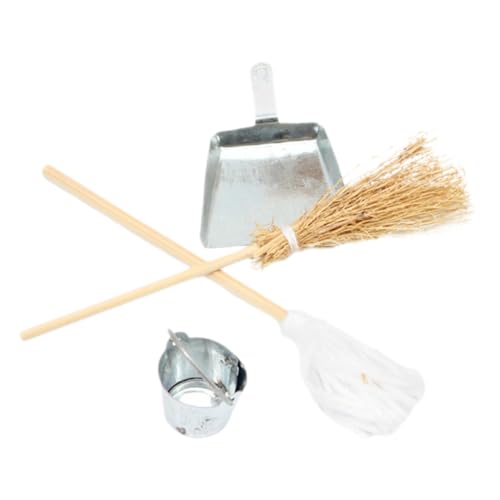 Kisangel Miniatur Puppenhaus Reinigungsset Teilig mit Mini Besen Mop Kehrschaufel und Eimer Detailreiches Puppenhaus Zubehör für Realistische Miniatur Dekoration Geeignet für Puppenhäuser von Kisangel