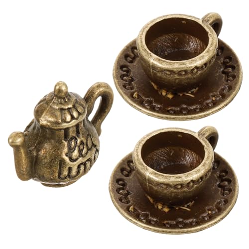 Kisangel Miniatur Puppenhaus Teeservice Set Mini Metall mit Tassen Feines Micro Landschaft Deko Zubehör Robust und Glatt Geeignet für Puppenhaus und Miniaturlandschaft von Kisangel