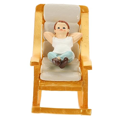 Kisangel Miniatur Schaukelstuhl für Puppenhaus Dekorative Resin Möbelfigur für Jungen und Mädchen Gartendekoration für Miniatur Szenen und Puppenhaus Zubehör von Kisangel