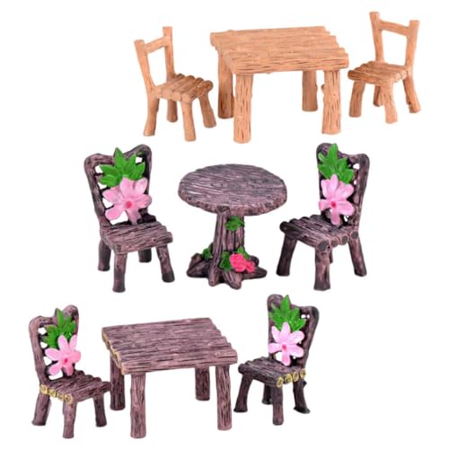Kisangel Miniatur-Tisch- Und Stühle-Set 3 Sets Feenharz-Tischstuhl Gartenmöbel Ornamente Für Mikro-Puppenhaus-Zubehör von Kisangel