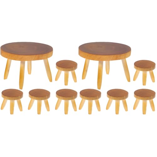 Kisangel Miniatur-Tisch- Und Stuhlset Aus Holz: 2Er-Set Puppenhausmöbel- Vintage-Miniatur-Essset Für Kreatives Spielen Und Mikro-Gartengestaltung Für Kinder von Kisangel
