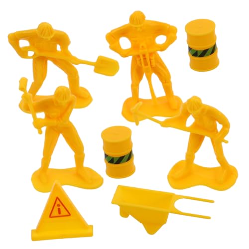 Kisangel Miniatur bauarbeiter figuren Realistische Plastikmodelle Baustellen dekoration für Kindergeburtstag Kuchen Zubehör Bauspielzeug mit Straßenabsperrung und Baustellenmotiven von Kisangel